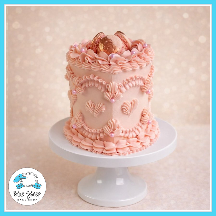 heart shaped vintage birthday cake with buttercream details in Somerville NJ