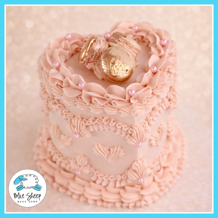 blush ruffle heart shaped birthday cake with buttercream details in Somerville NJ