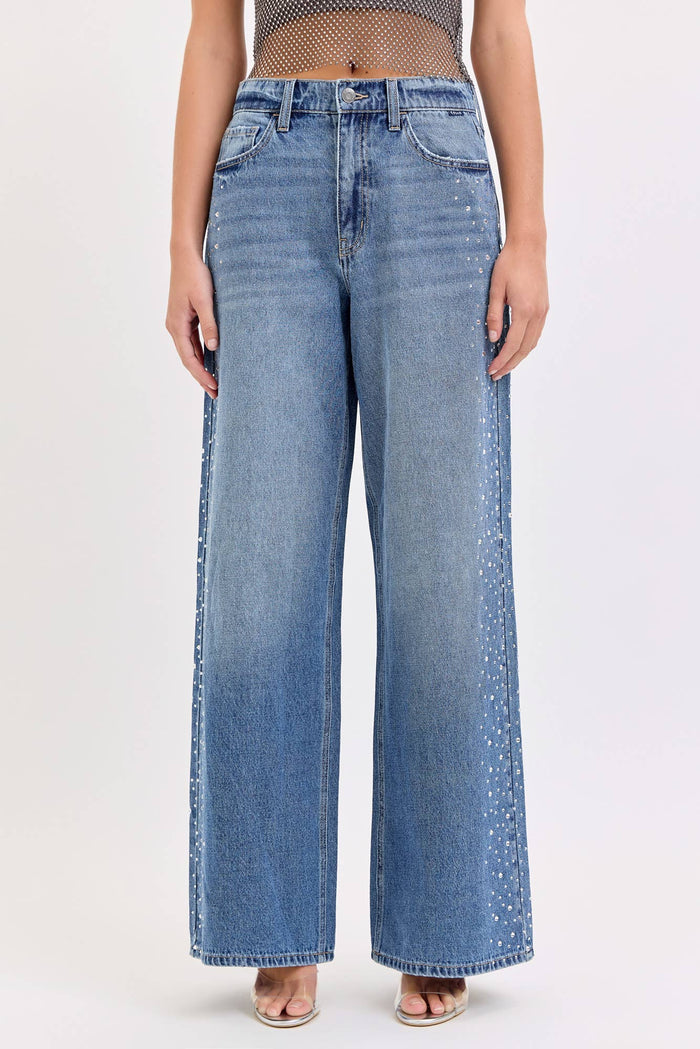 High Rise Wide Leg with Rhinestone