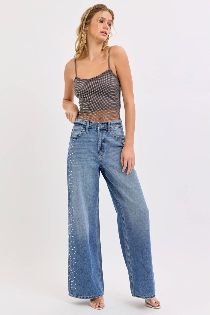 High Rise Wide Leg with Rhinestone