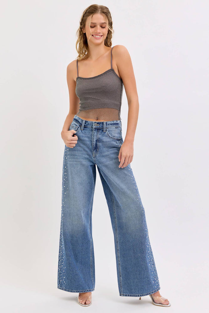 High Rise Wide Leg with Rhinestone
