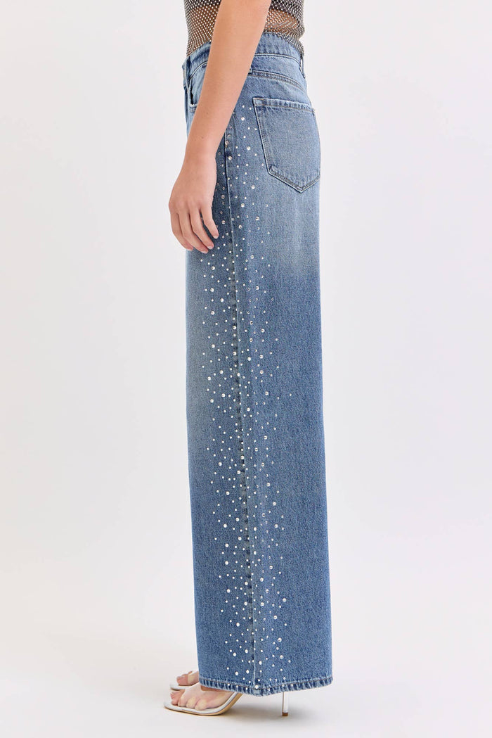 High Rise Wide Leg with Rhinestone