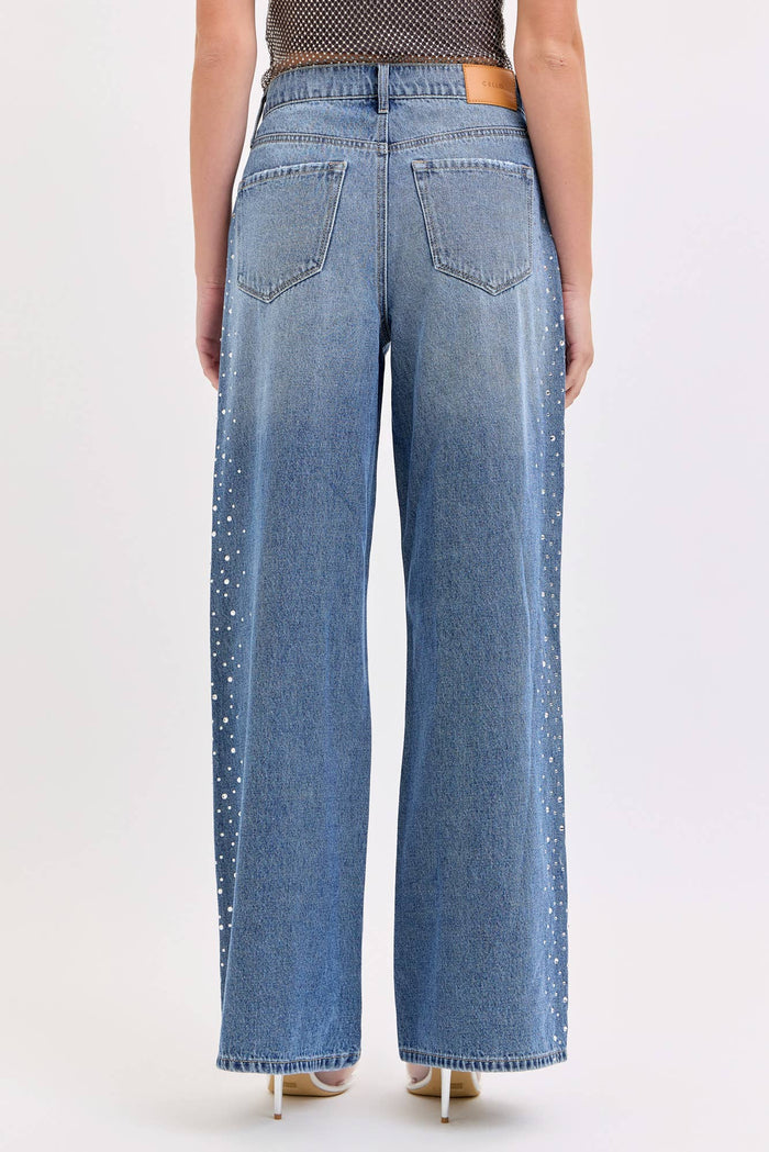 High Rise Wide Leg with Rhinestone