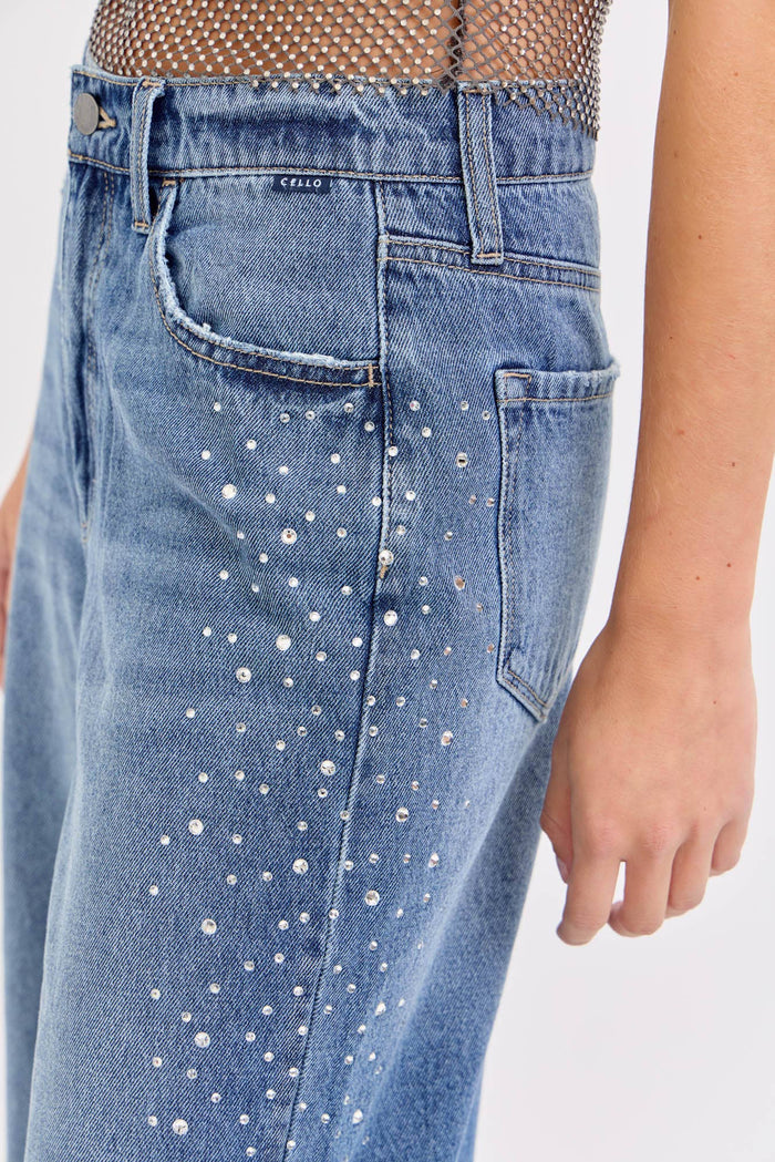 High Rise Wide Leg with Rhinestone