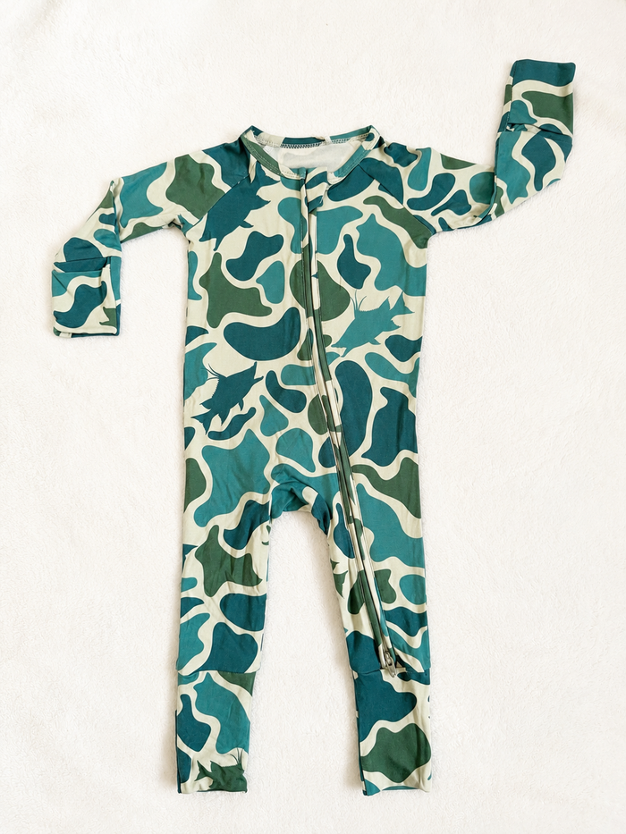 Hogfish Hideout - Coastal Camo Bamboo Zippy Sleeper Pajamas - Ready to Ship