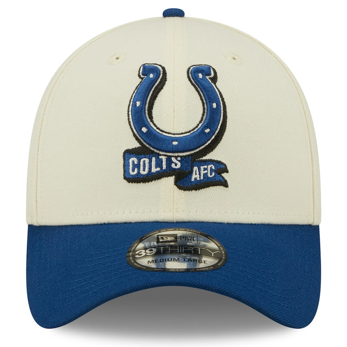 Indianapolis Colts 2022 Sideline New Era Cream/Royal - 39THIRTY 2-Tone Flex Hat