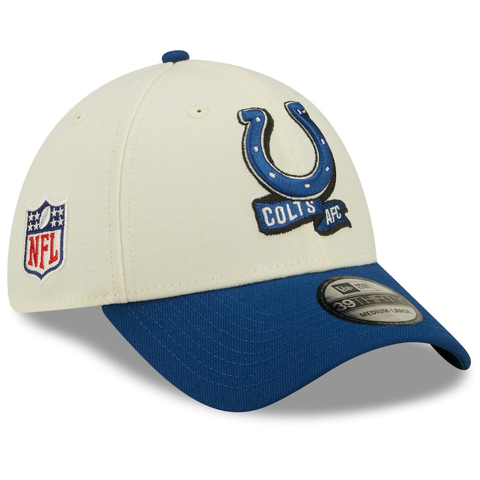 Indianapolis Colts 2022 Sideline New Era Cream/Royal - 39THIRTY 2-Tone Flex Hat