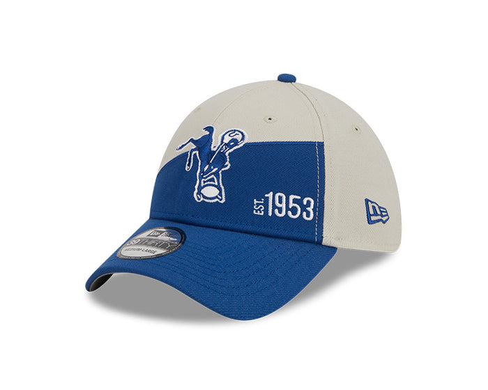 Indianapolis Colts New Era 2023 Historic Sideline 39THIRTY Flex Hat - Cream/Royal