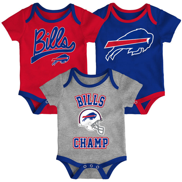 Infant Buffalo Bills Red/Royal/Heathered Gray Champ 3-Piece Bodysuit Set