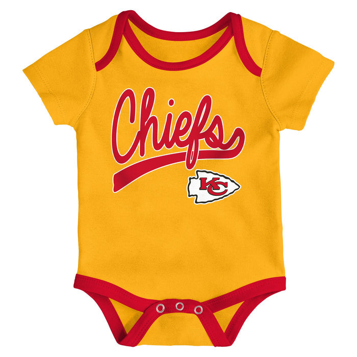 Infant Kansas City Chiefs Red/Gold/Heathered Gray Champ 3-Piece Bodysuit Set