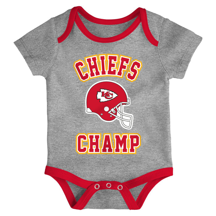 Infant Kansas City Chiefs Red/Gold/Heathered Gray Champ 3-Piece Bodysuit Set