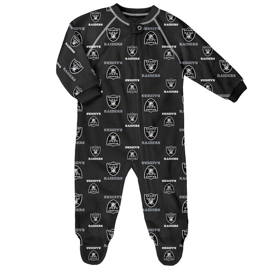 Infant Las Vegas Raiders Raglan Zip-Up Black Coverall Sleeper