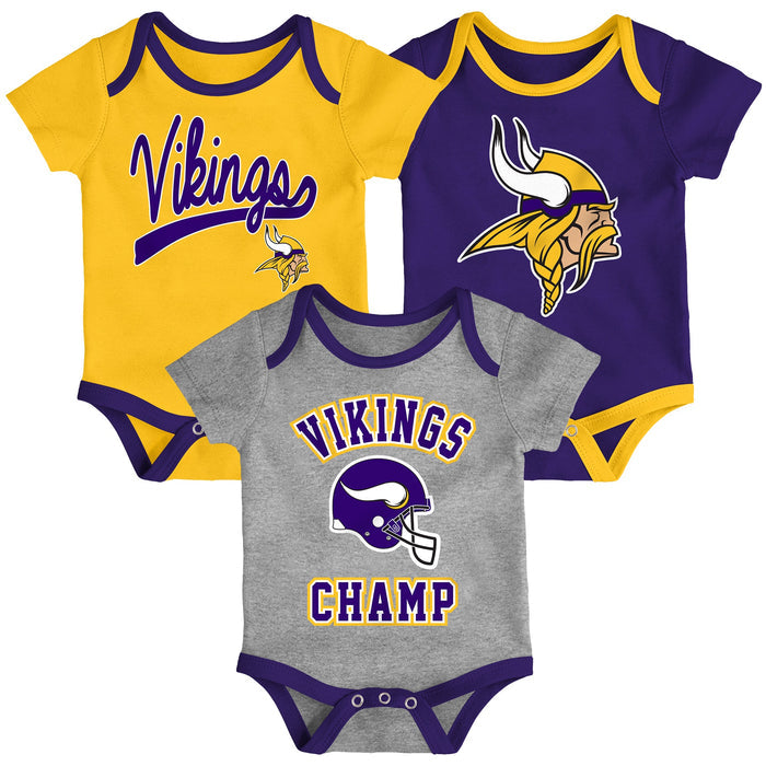 Infant Minnesota Vikings Gold/Purple/Heathered Gray Champ 3-Piece Bodysuit Set