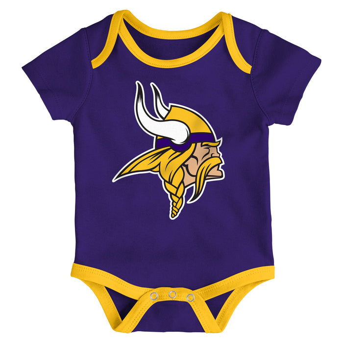 Infant Minnesota Vikings Gold/Purple/Heathered Gray Champ 3-Piece Bodysuit Set