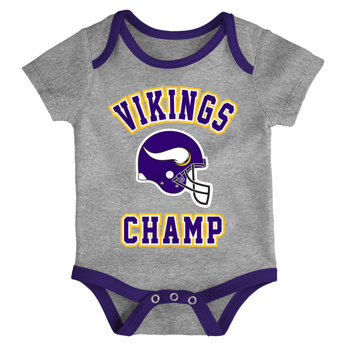 Infant Minnesota Vikings Gold/Purple/Heathered Gray Champ 3-Piece Bodysuit Set