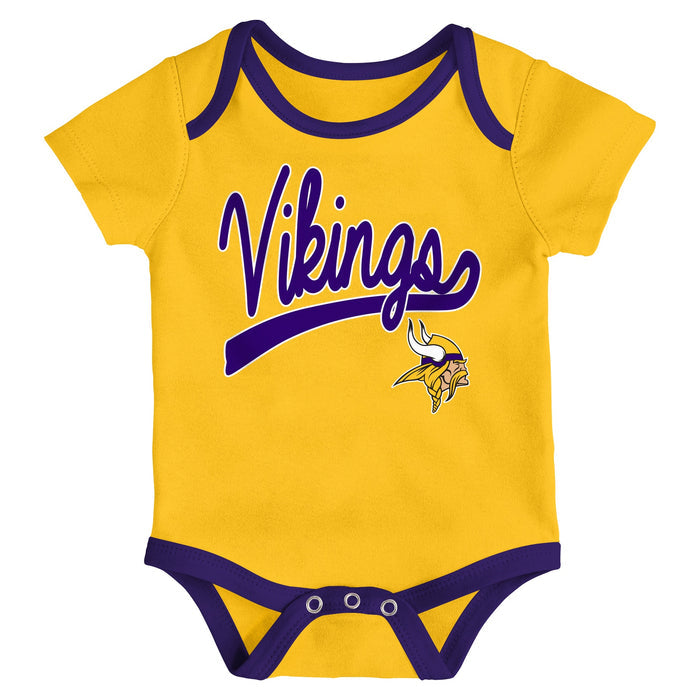 Infant Minnesota Vikings Gold/Purple/Heathered Gray Champ 3-Piece Bodysuit Set