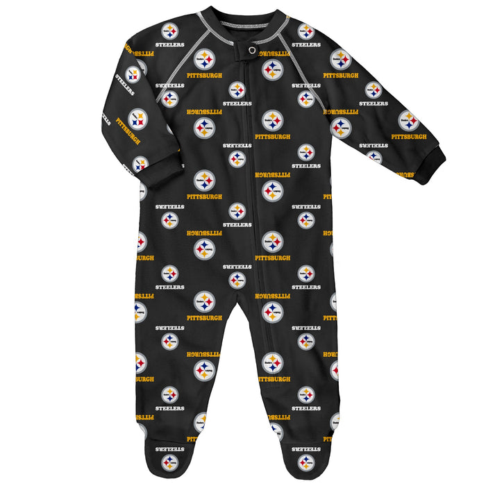 Infant Pittsburgh Steelers Raglan Zip-Up Black Coverall Sleeper