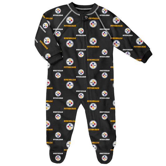 Infant Pittsburgh Steelers Raglan Zip-Up Black Coverall Sleeper