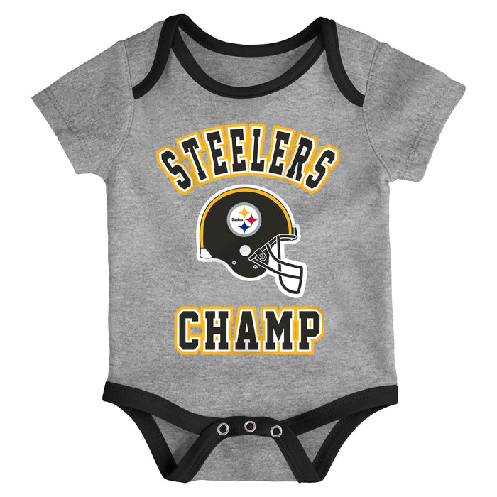 Infant Pittsburgh Steelers Yellow/Black/Heathered Gray Champ 3-Piece Bodysuit Set