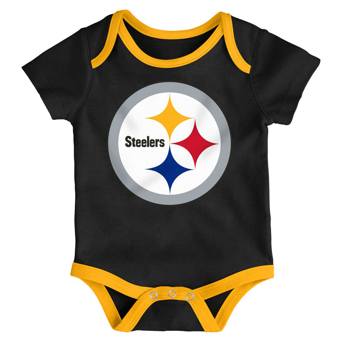 Infant Pittsburgh Steelers Yellow/Black/Heathered Gray Champ 3-Piece Bodysuit Set