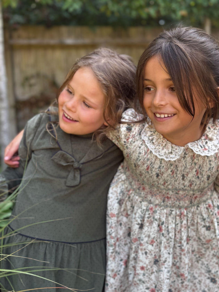 Ivory Floral Milla Girl Hand-Smocked Dress