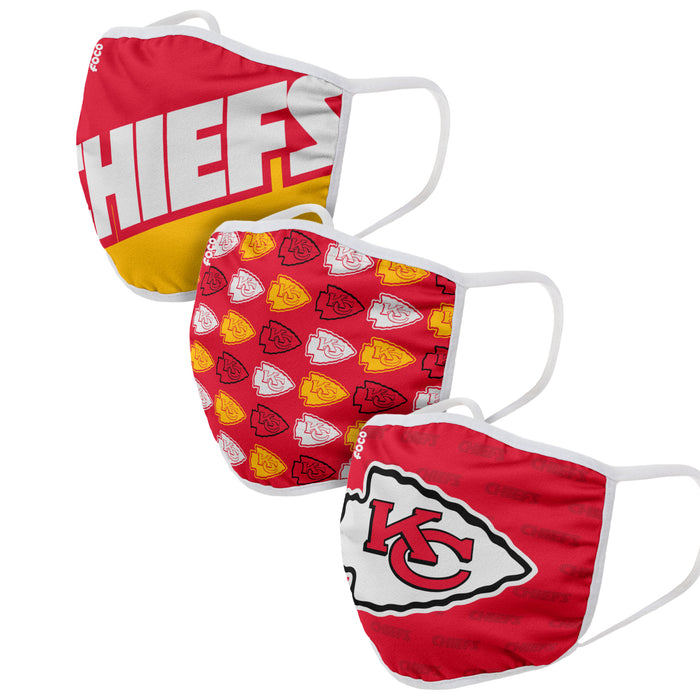 Kansas City Chiefs Game Time FOCO NFL Face Mask Covers Adult 3 Pack