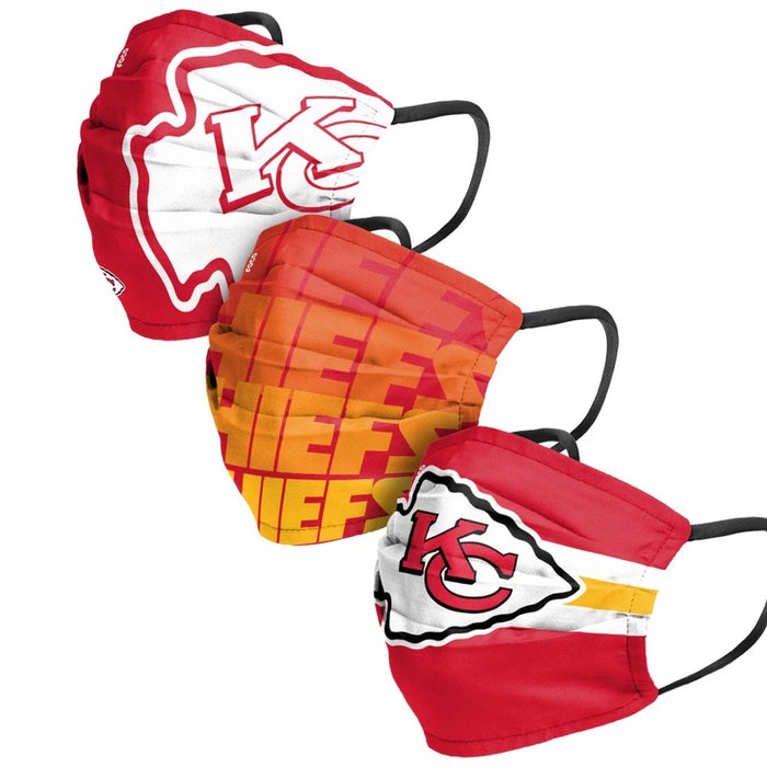 Kansas City Chiefs Match Day FOCO NFL Face Mask Covers Adult 3 Pack