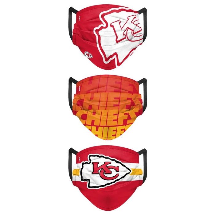 Kansas City Chiefs Match Day FOCO NFL Face Mask Covers Adult 3 Pack