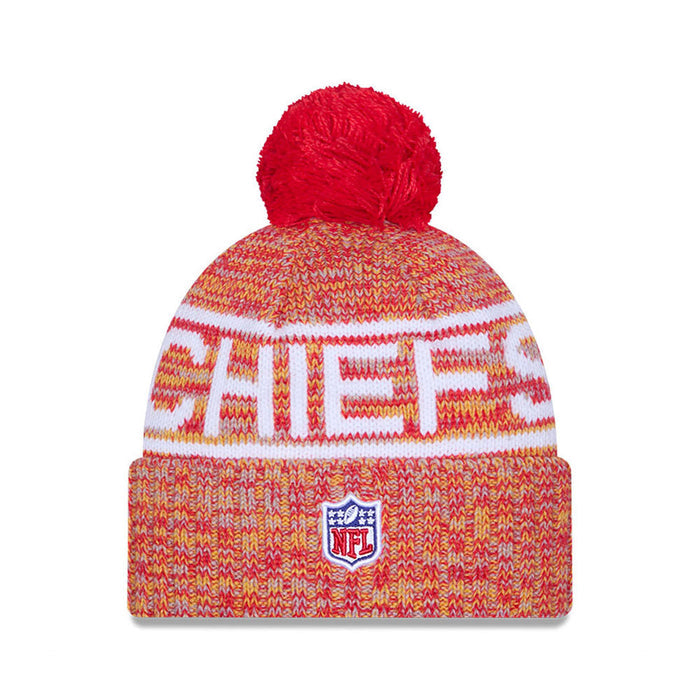 Kansas City Chiefs New Era 2025 Sideline Cold Weather Cuffed Knit Hat with Pom