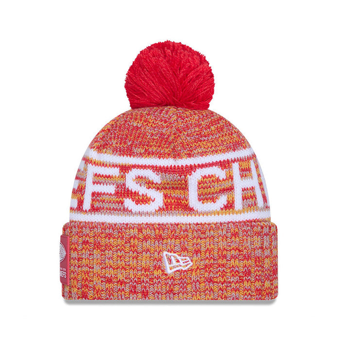 Kansas City Chiefs New Era 2025 Sideline Cold Weather Cuffed Knit Hat with Pom