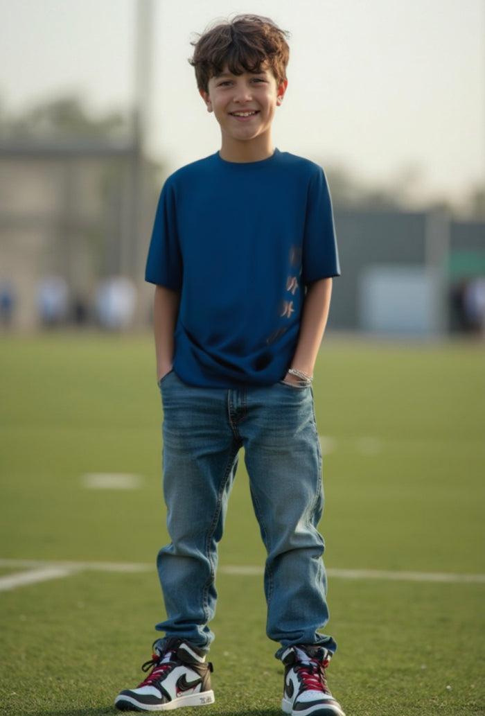 Kid's Oversized T-Shirts - Petrol Blue-Closer