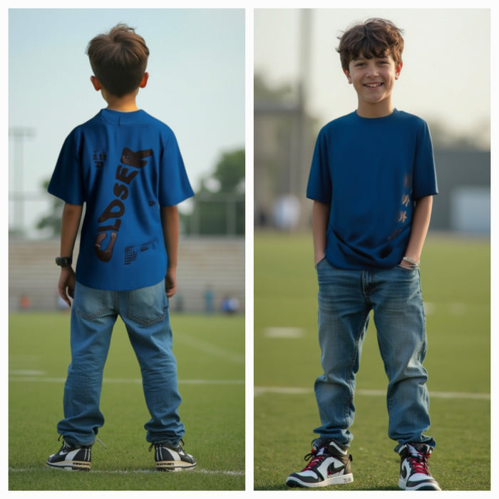 Kid's Oversized T-Shirts - Petrol Blue-Closer