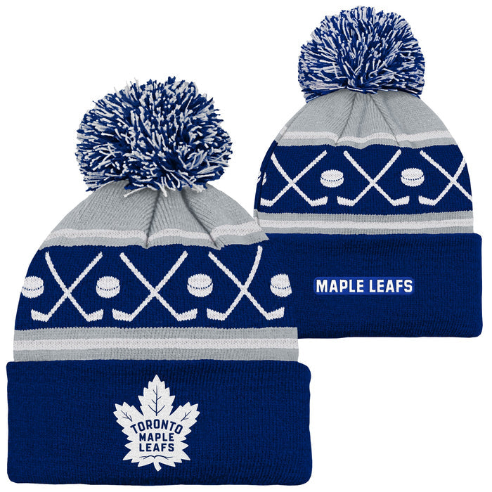 Kids Toronto Maple Leafs Faceoff Cuffed Knit Hat with Pom