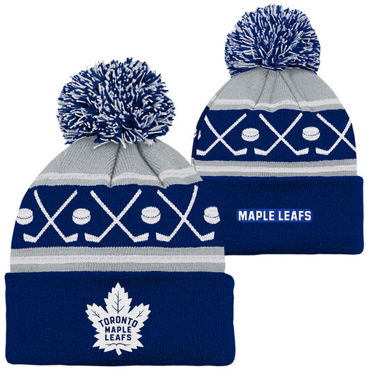 Kids Toronto Maple Leafs Faceoff Cuffed Knit Hat with Pom