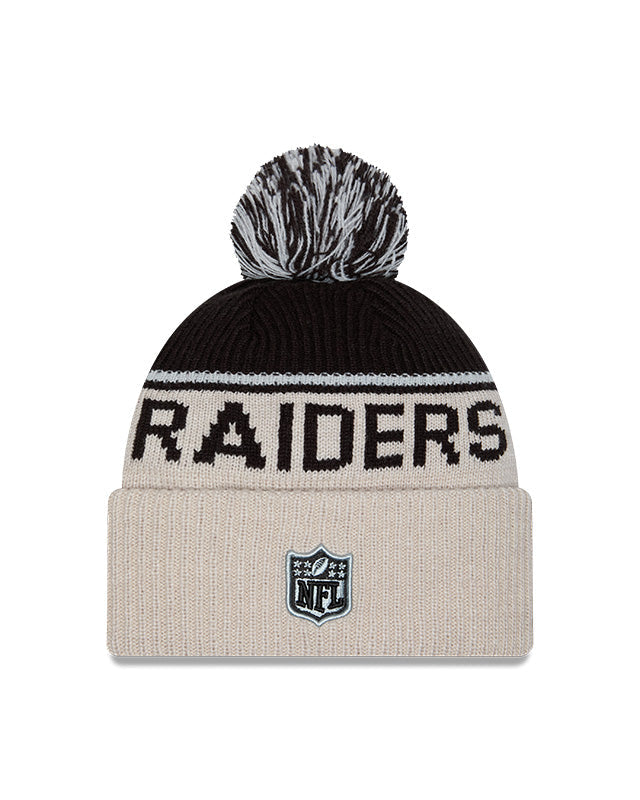 Las Vegas Raiders 2024 New Era NFL Sideline Historic Cuffed Pom Knit - Cream