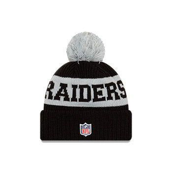 Las Vegas Raiders New Era Black/Gray 2020 NFL Sideline - Official Sport Pom Cuffed Knit Toque