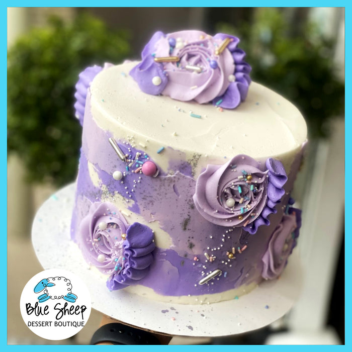 lavender ribbon rosette cake
