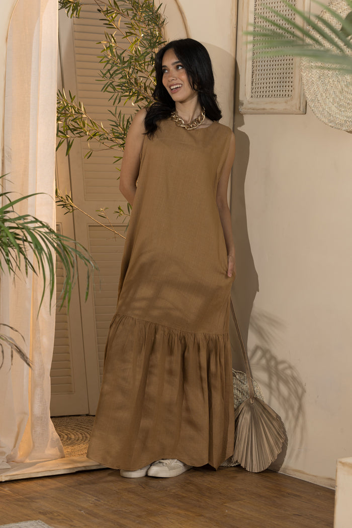 Linen Flowy Dress - Cafe