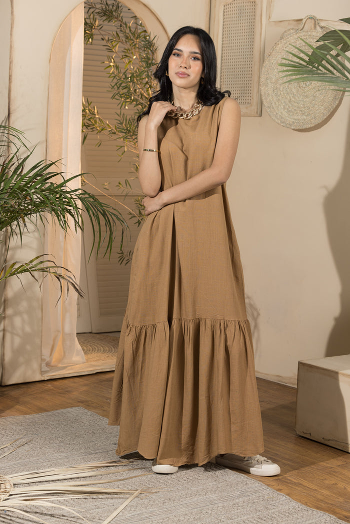 Linen Flowy Dress - Cafe