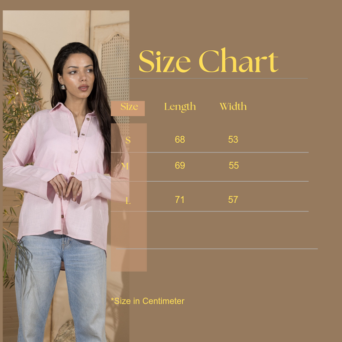 Linen Women's Long Shirt- Powder Pink-(Size S-Xl)