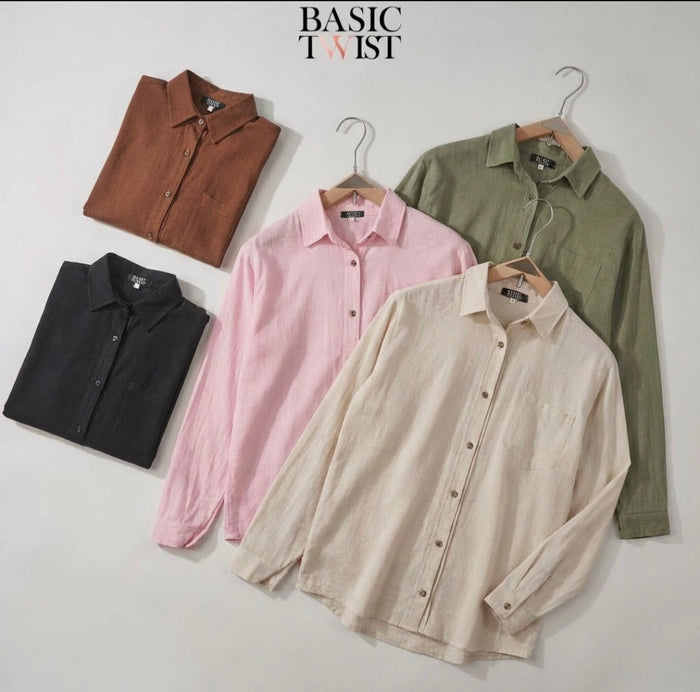Linen Women's Long Shirt- Powder Pink-(Size S-Xl)