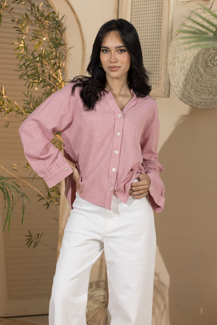 Linen Women's Short Shirt - Pink (Size L& Xl)