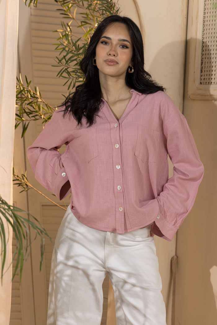 Linen Women's Short Shirt - Pink (Size L& Xl)