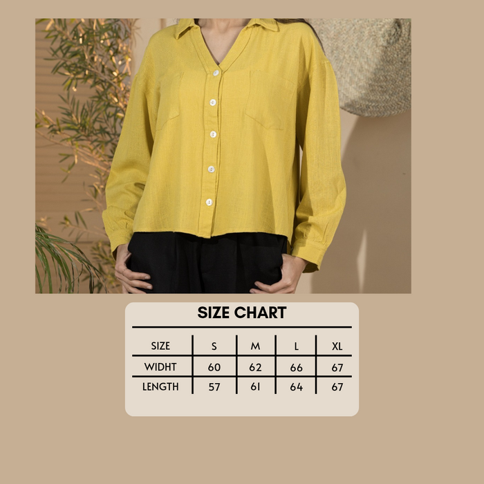 Linen Women's Short Shirt - Yellow-(Size Xl)