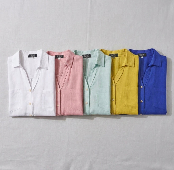 Linen Women's Short Shirt - Yellow-(Size Xl)