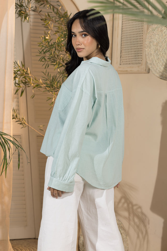 Linen Women's Short Shirt- Mint-(Size L&Xl)