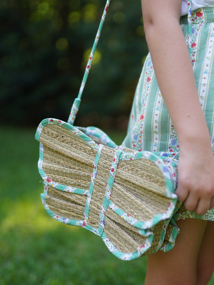 Lorna Murray x La Coqueta Sage Floral Stripe Flutterby Grass Bag