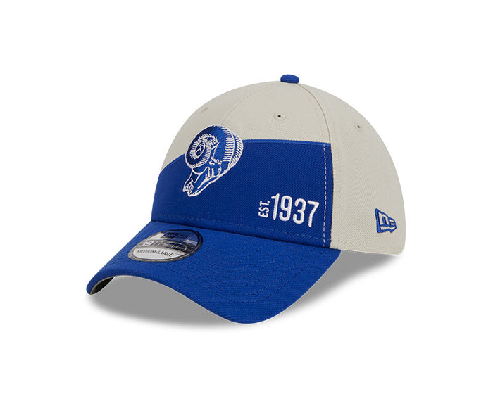 Los Angeles Rams New Era 2023 Historic Sideline 39THIRTY Flex Hat - Cream/Royal