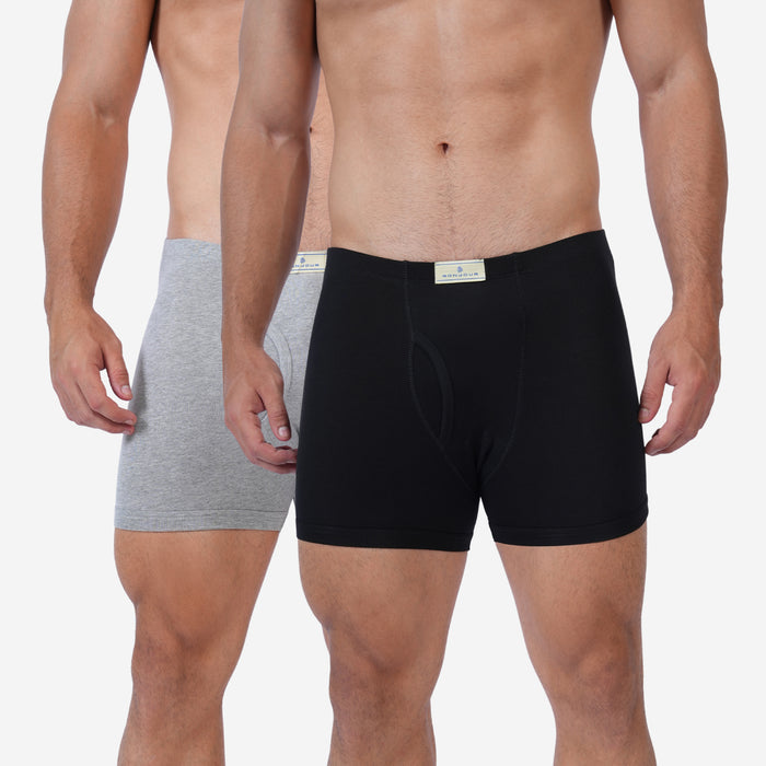 Men's Cotton Comfort Trunks | Soft & Breathable Everyday Innerwear | Black & Grey | Pack of 2