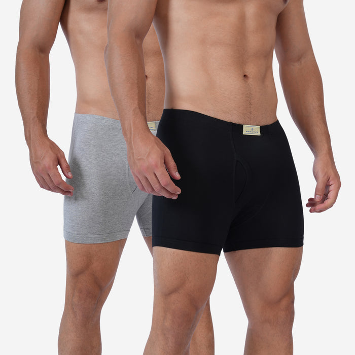 Men's Cotton Comfort Trunks | Soft & Breathable Everyday Innerwear | Black & Grey | Pack of 2